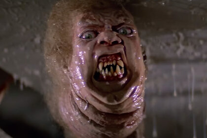 An alien-human hybrid creature appears in The Thing (1982).