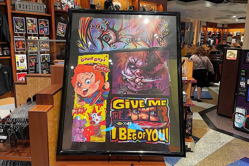 A poster at the Chucky activation at Halloween Horror Nights 2023 at Universal Studios Hollywood.